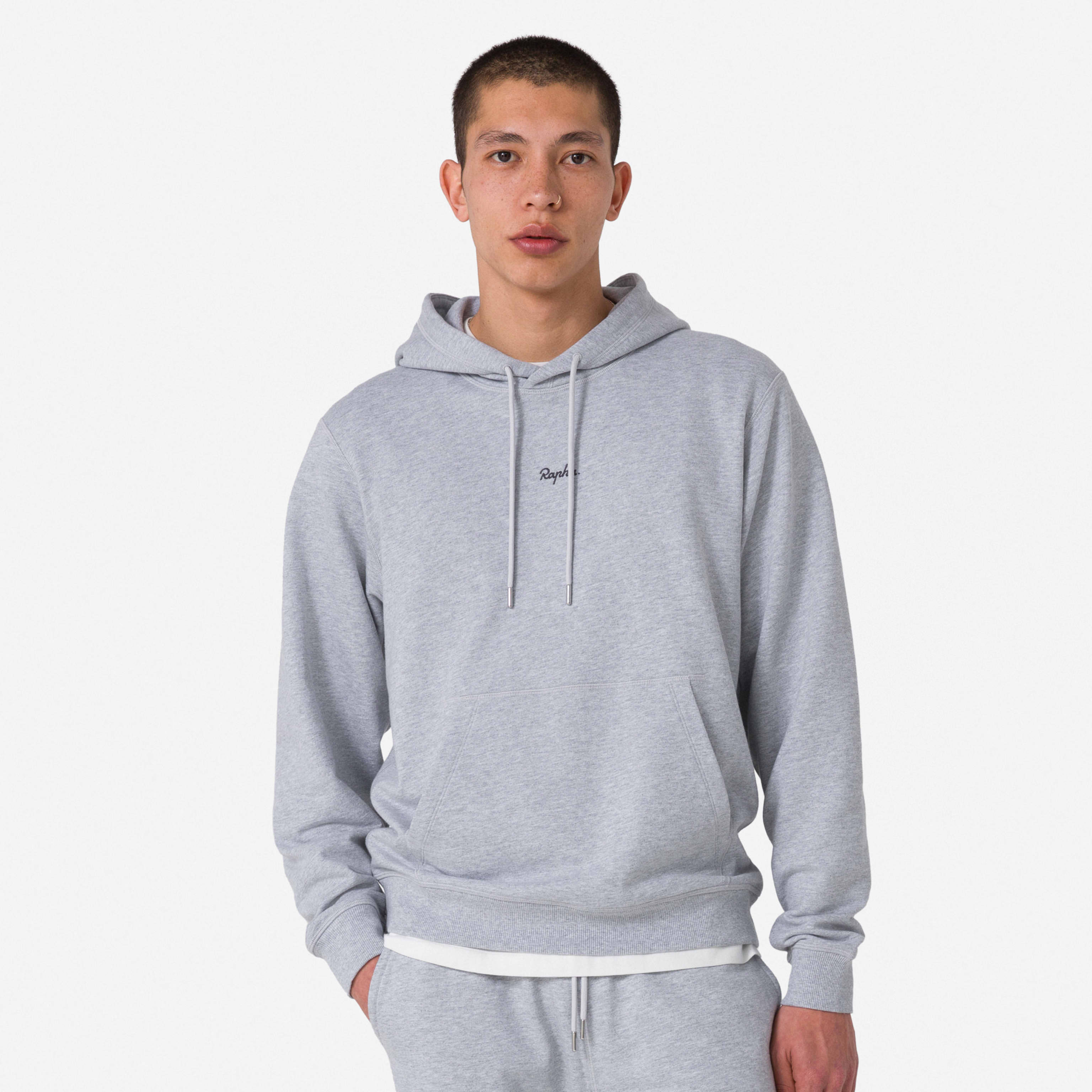 Rapha Men's Logo Pullover Hoody in Dark Navy/Hi-Vis Pink Rapha
