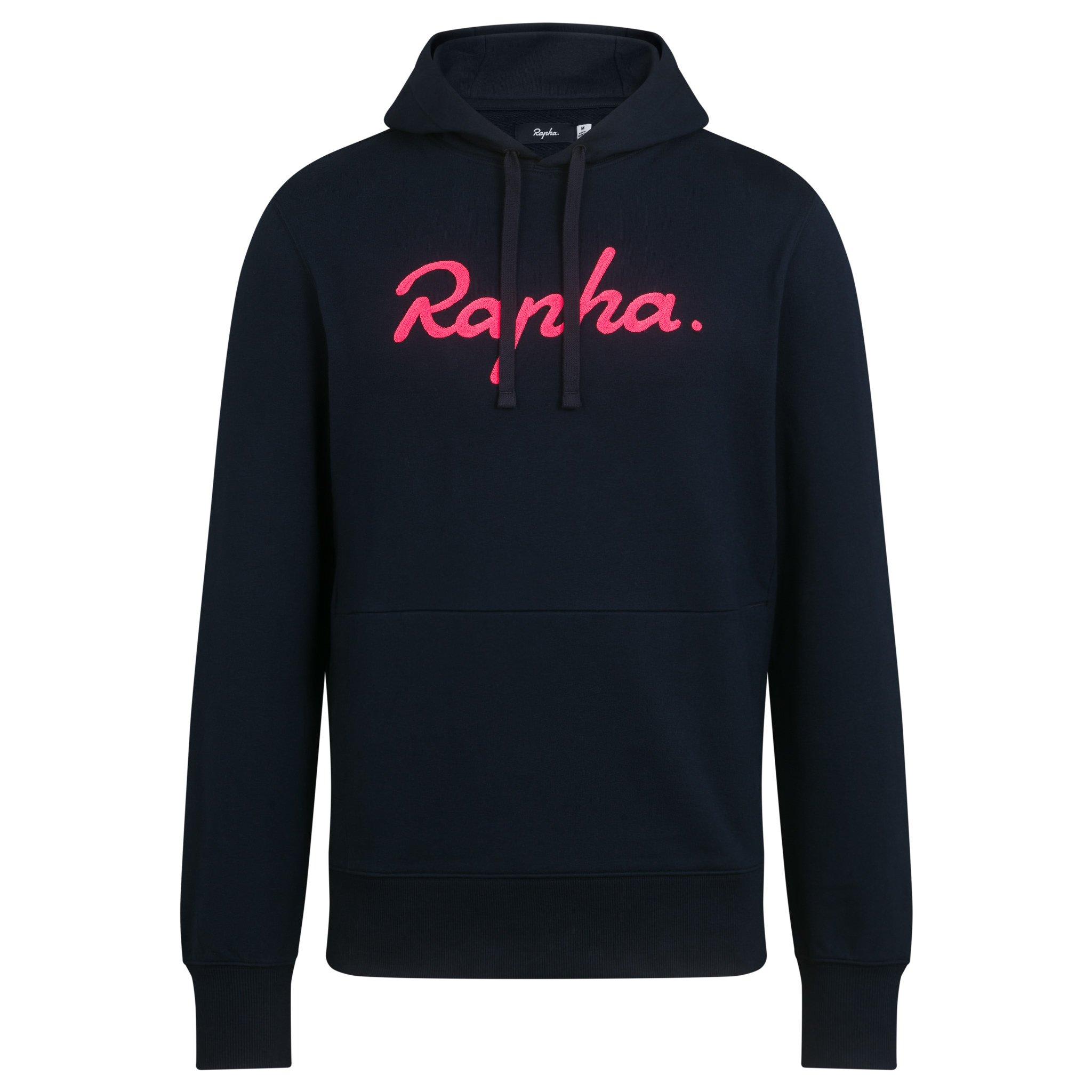Rapha Men's Logo Pullover Hoody in Dark Navy/Hi-Vis Pink Rapha
