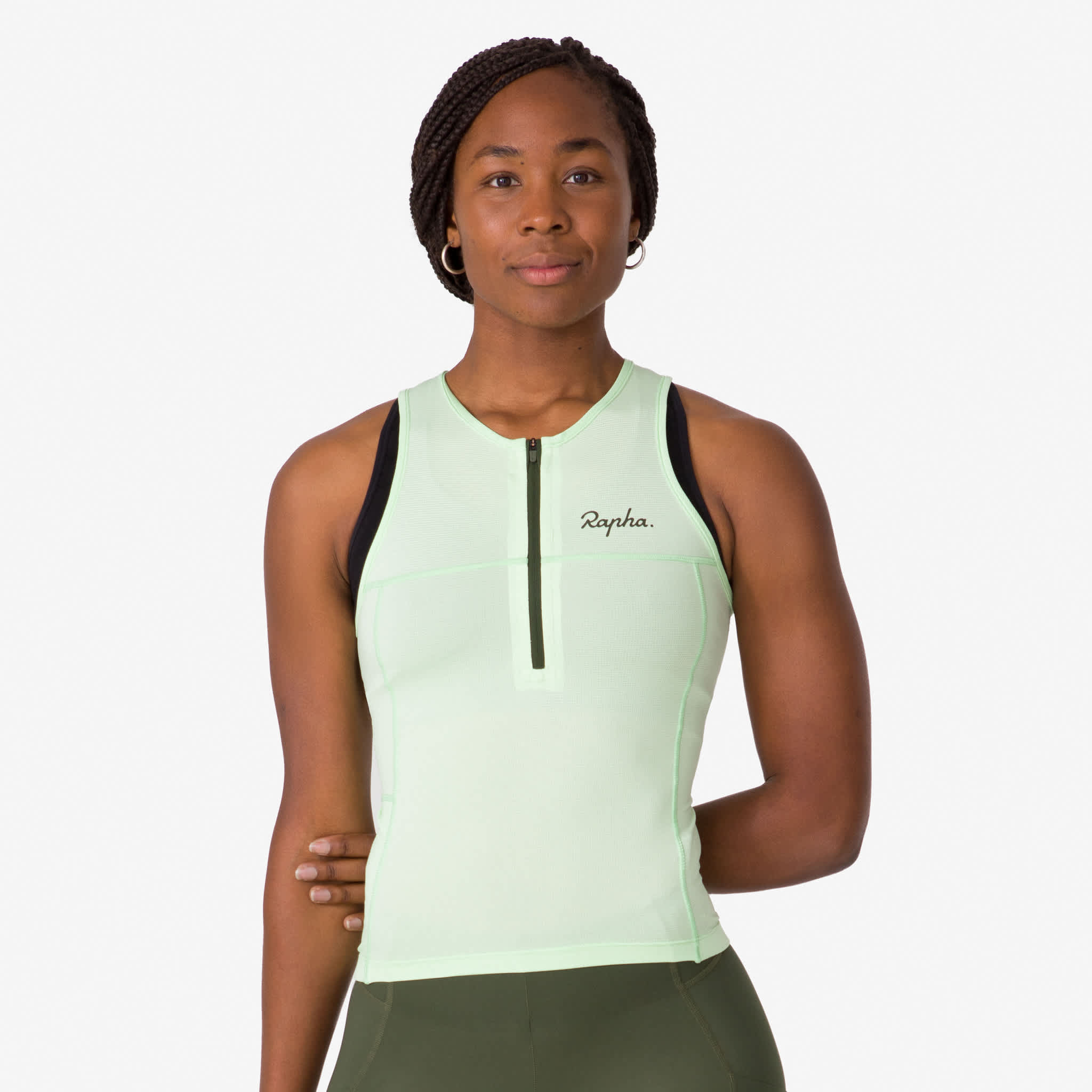 美中古品【Lサイズ】TRANSEO HALFZIP PISTE TOP WHT Women's Half Zip Tank | Rapha