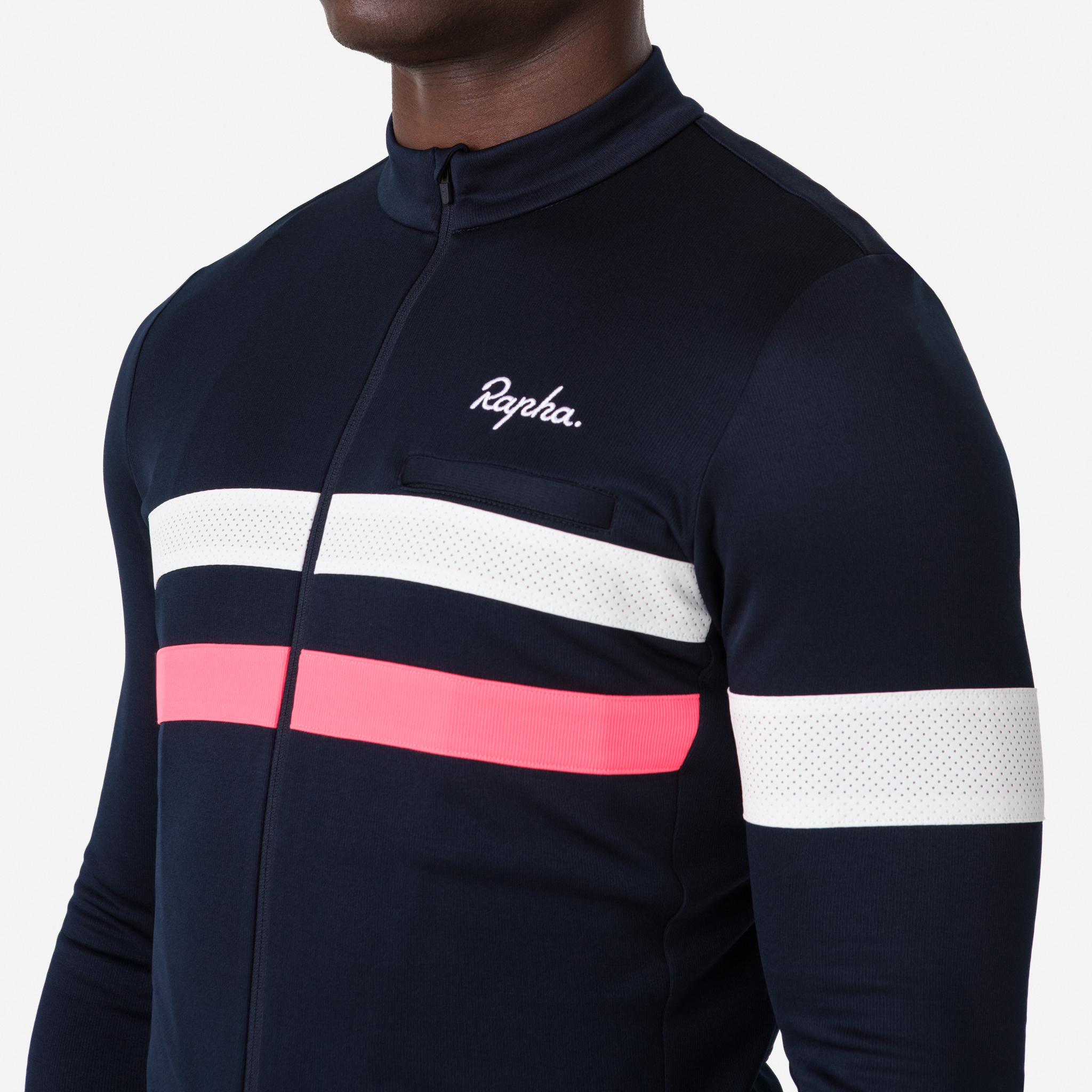 日本公式新品 Rapha 現行版 Brevet Long Sleeve Jersey Lサイズ ダークネイビー/ハイビズピンク ラファ ブルベ ロングスリーブ ジャージ Lサイズ