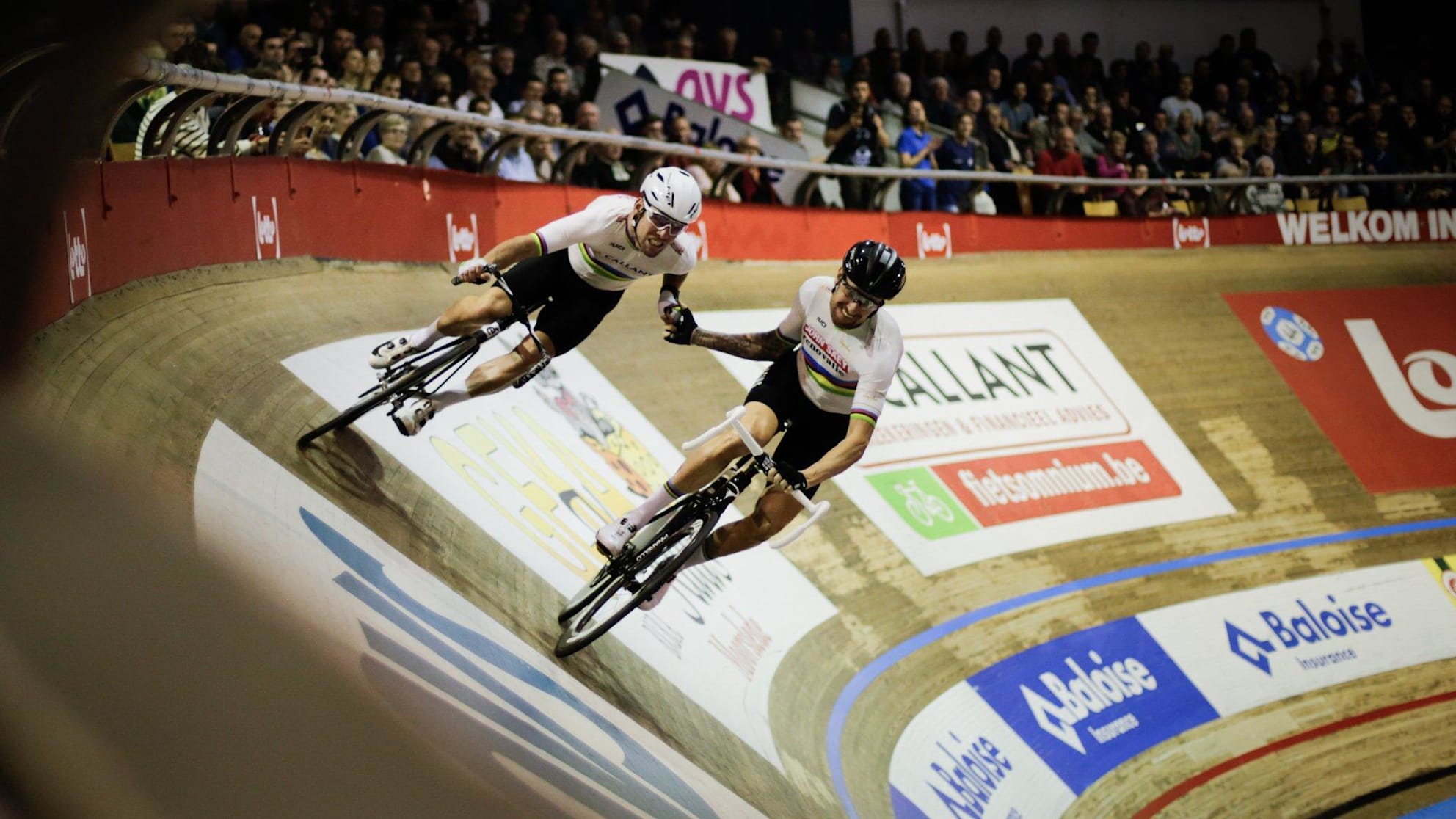 In the booth with Sir Bradley Wiggins and Mark Cavendish at the Ghent Six Day.
